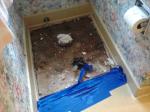 The sight of the upstairs leak, after the toilet was removed.